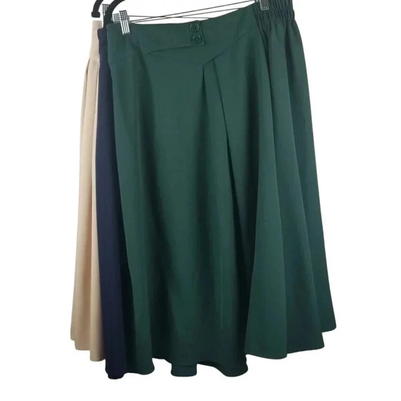 Kancy Kole Bundle Women's High-waisted Flared Skirts Beige, Navy Blue, Green 2X - Picture 1 of 16